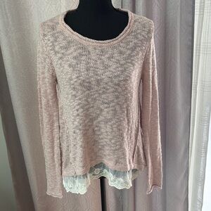 Hippie Rose Pink Sweater with Lace Hem